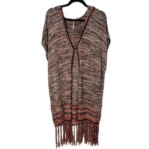 Free People Jungle Heat Space Dye Hooded Fringe Short Sleeve Cardigan Vest